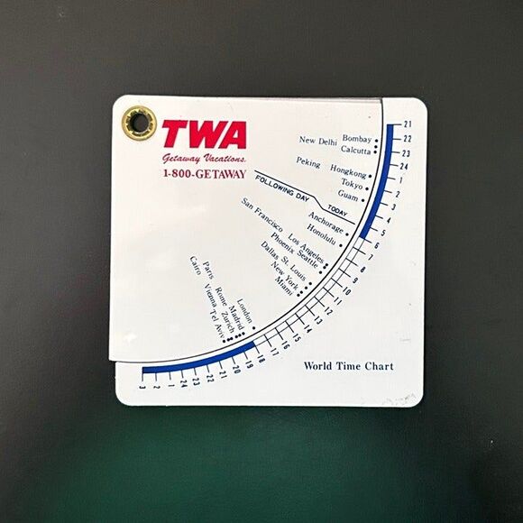 Vintage TWA GETAWAY World time Chart & US Currency Converter. 1987 - Picture 3 of 3